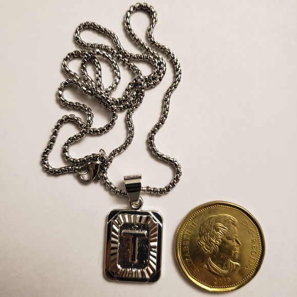 White Gold Filled Letter T Pendant 20” Necklace - Picture 3 of 5